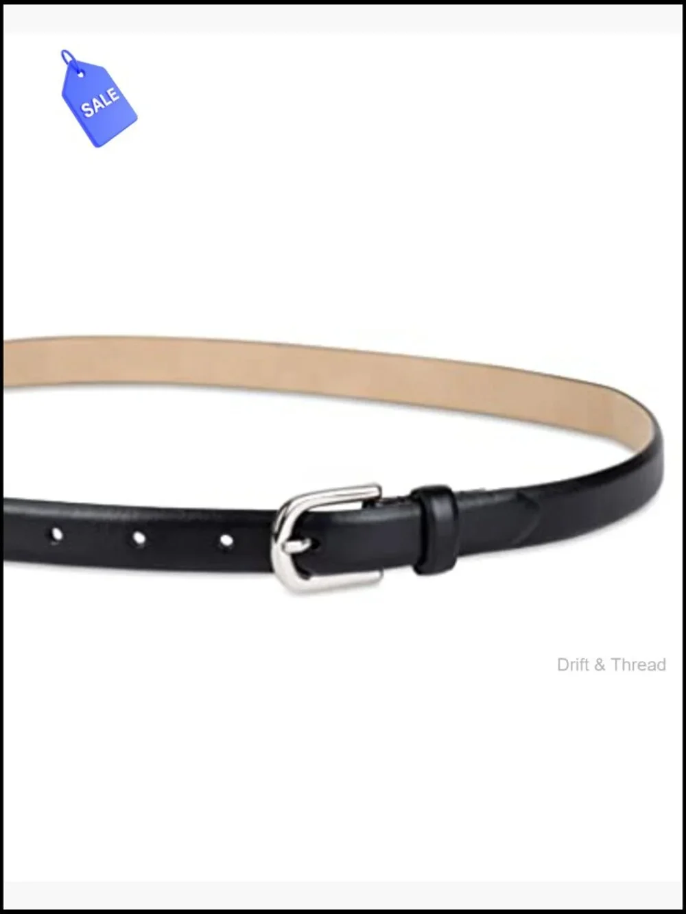 Womens Skinny Feather Edge Belt 7 Holes Adjustable